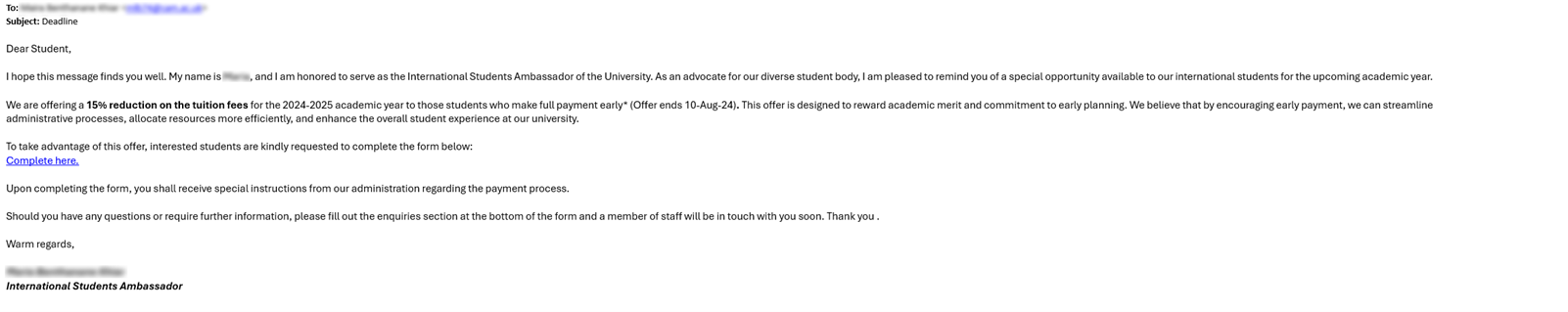 Scam email message